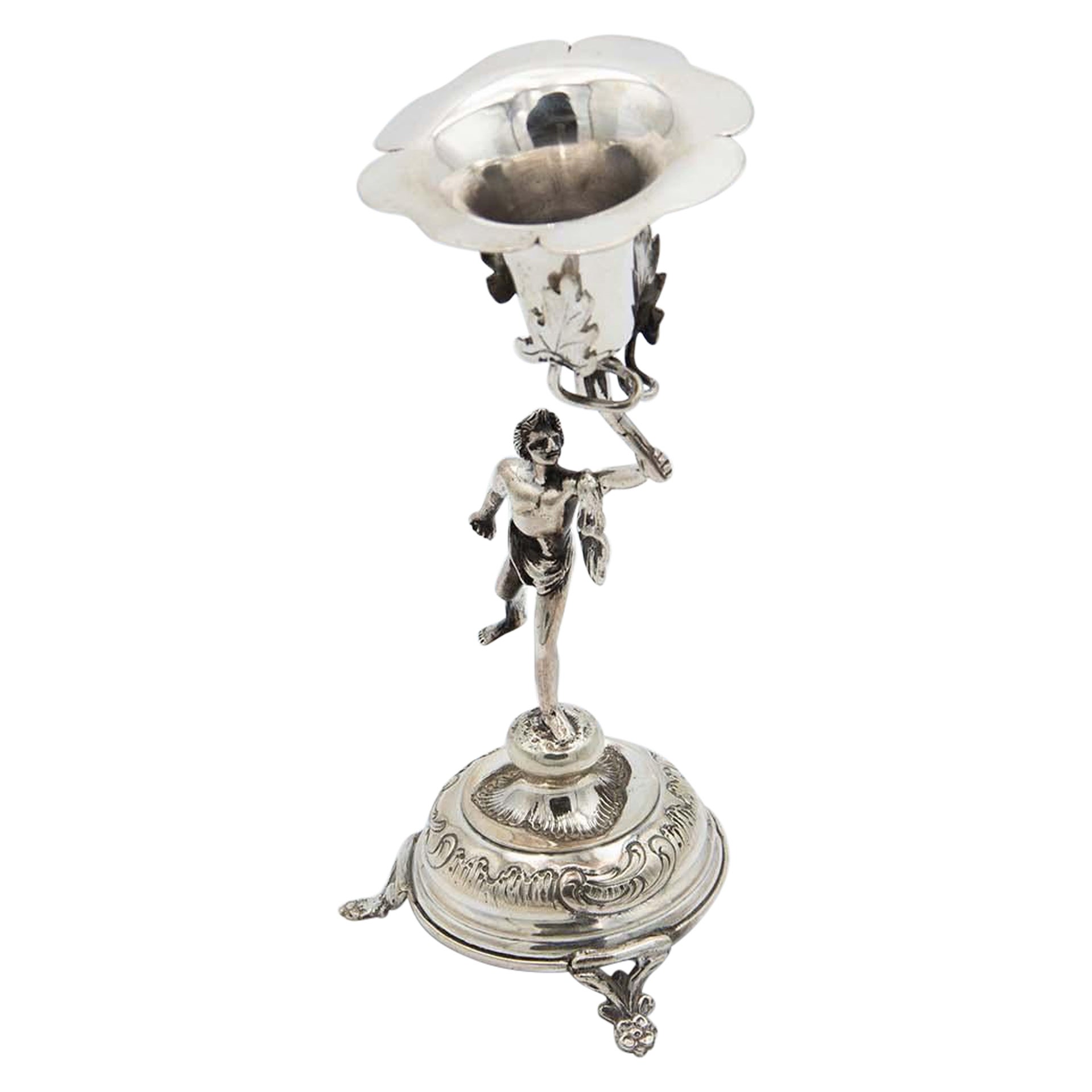 Silver toothpick holder with classic figure on a goblet stand