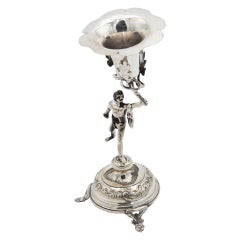 Silver toothpick holder with classic figure on a goblet stand
