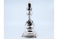 Silver toothpick holder with cup resting on a vine, beaded base