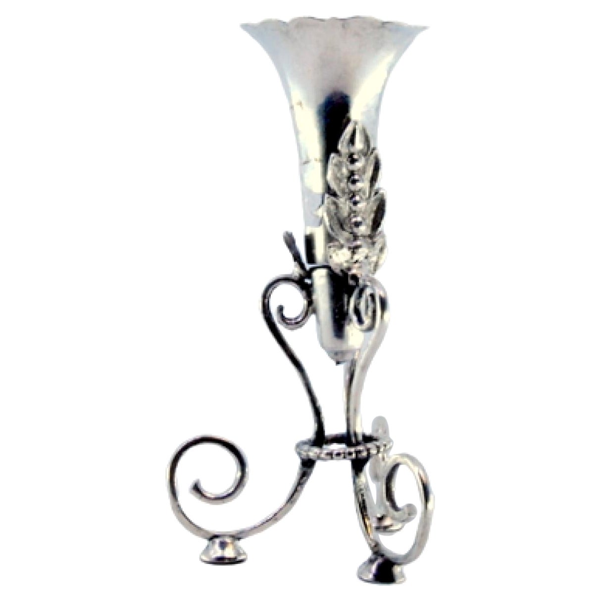 Silver toothpick holder with cut chalice on acanthus and scroll feet
