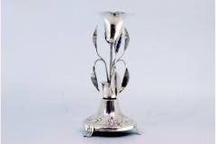 Silver toothpick holder with cutout chalice on climbing vine, floral base