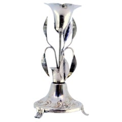 Silver toothpick holder with cutout chalice on climbing vine, floral base
