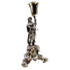 Silver toothpick holder with female figure in relief and chalice on stand