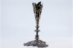 Silver toothpick holder with floral base, chalice on climbing vine with acanthus