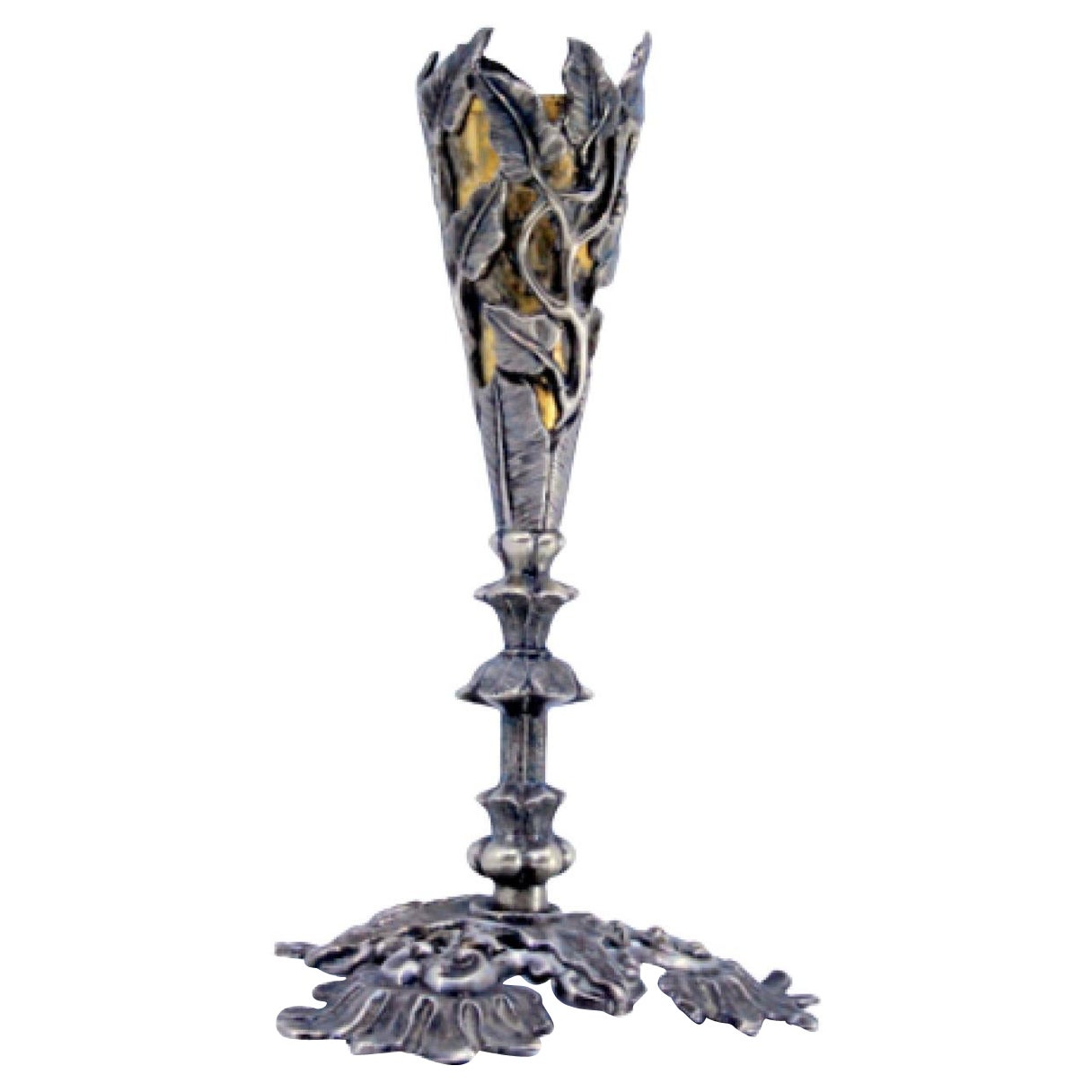 Porte cure-dents en argent avec base florale, calice sur vigne grimpante avec acanthe. en vente