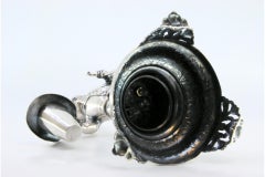 Silver toothpick holder with gentleman in greeting on plinth