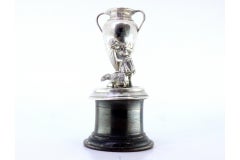 Silver toothpick holder with girl and goose holding a cup