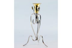 Silver toothpick holder with golden chalice wrapped in vine and leaves