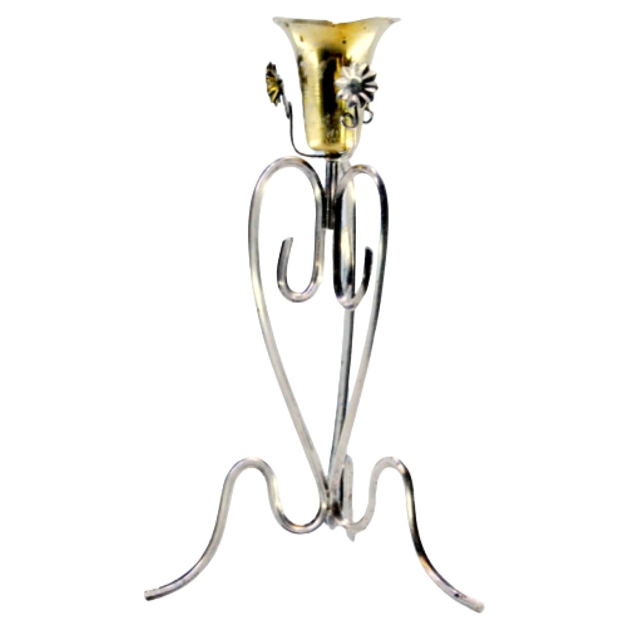 Silver toothpick holder with golden chalice wrapped in vine and leaves