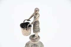 Silver toothpick holder with indigenous people and carrying basket
