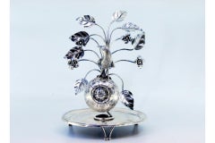 Silver toothpick holder with leaves and flowers
