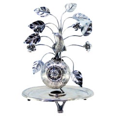 Antique Silver toothpick holder with leaves and flowers