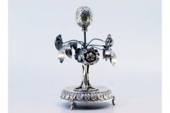 Silver toothpick holder with leaves, flowers, bulb, on raised base