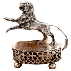 Silver toothpick holder with lion