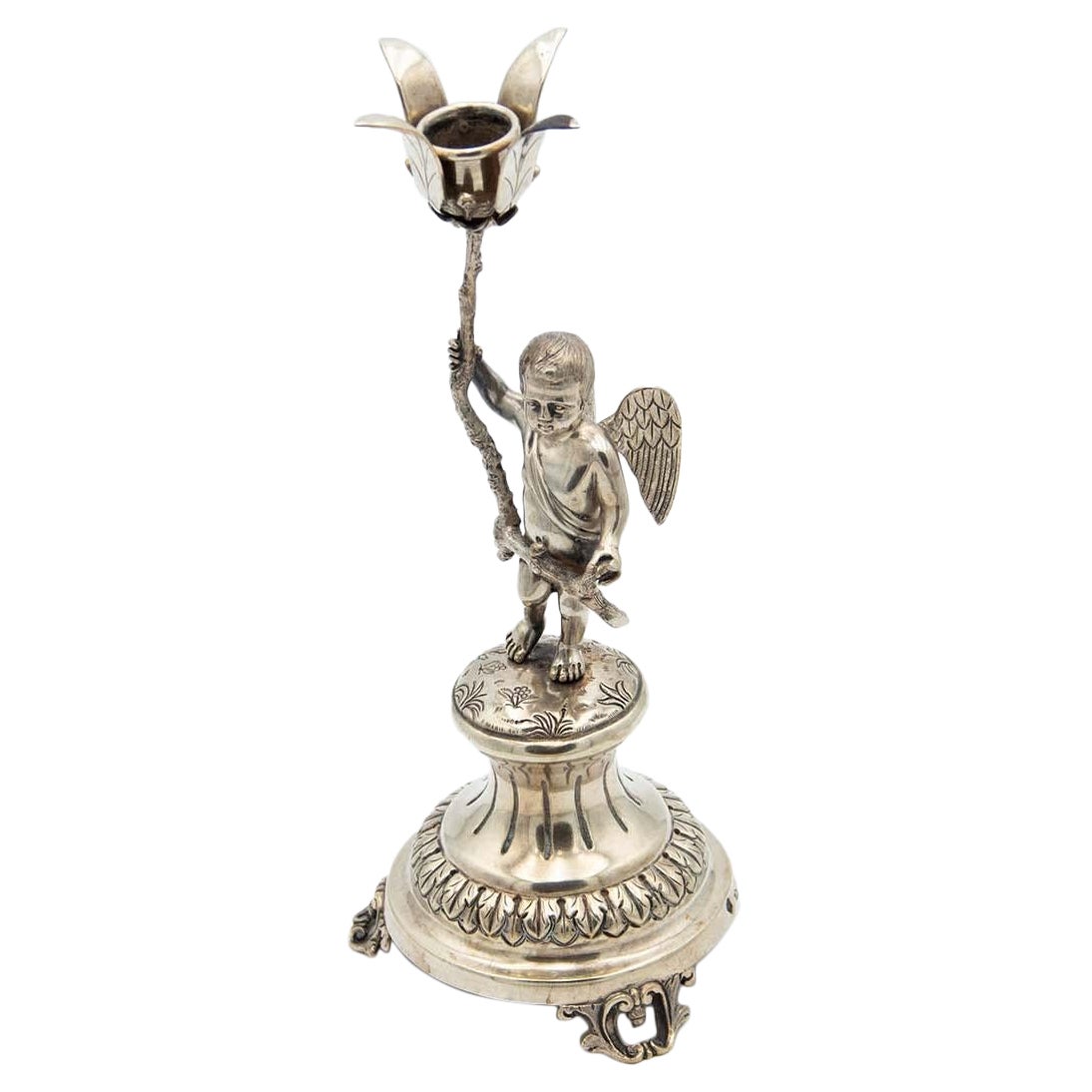 Silver toothpick holder with miniature angel