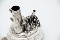 Silver toothpick holder with miniature cannon and tree