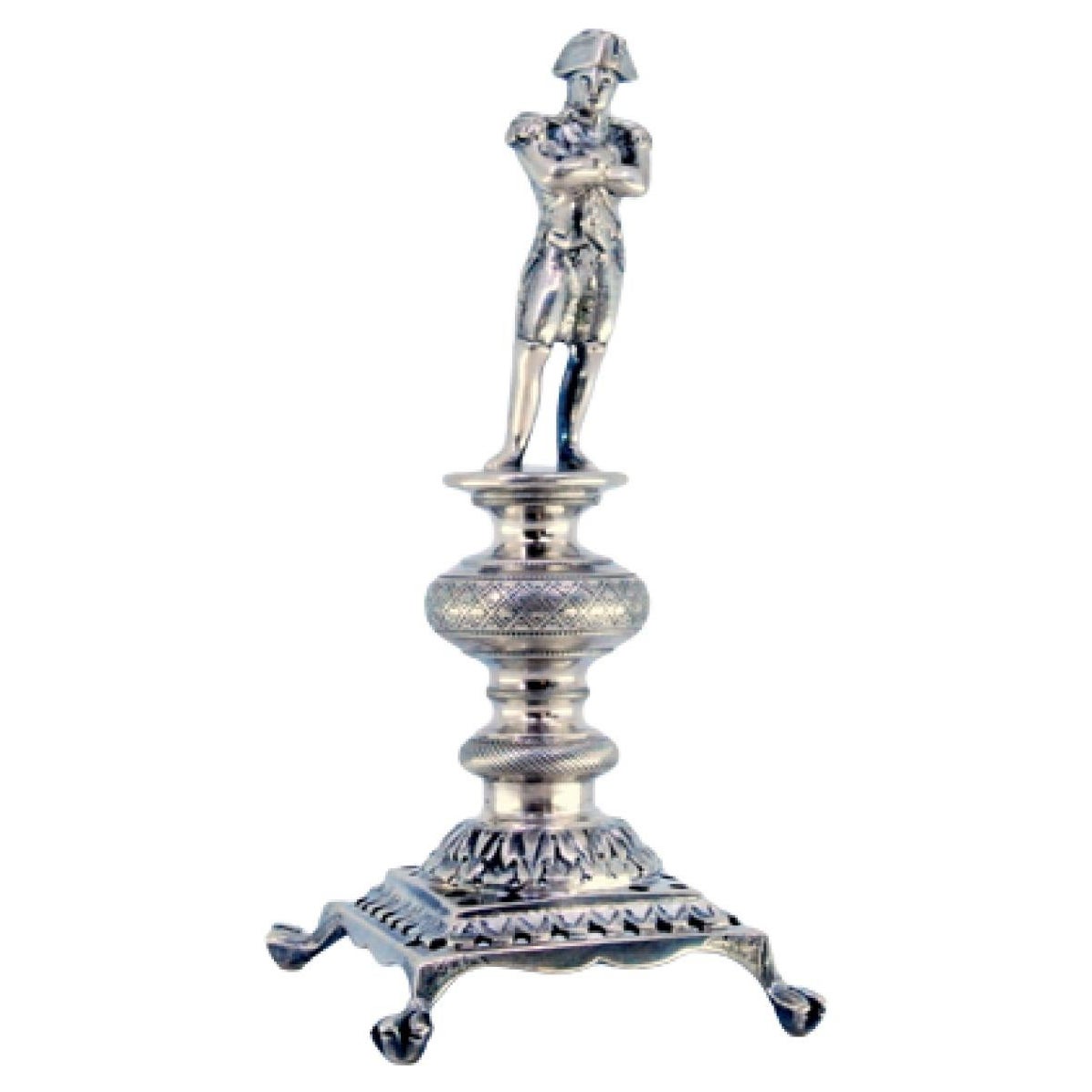 Silver toothpick holder with Napoleon figure on a pedestal