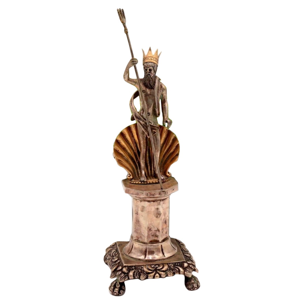 Silver toothpick holder with Poseidon figure