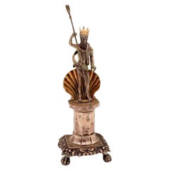 Silver toothpick holder with Poseidon figure