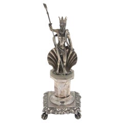 Silver toothpick holder with Poseidon resting on a quadrangular plinth