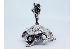 Silver toothpick holder with reliefs and cigar basket figure with stick
