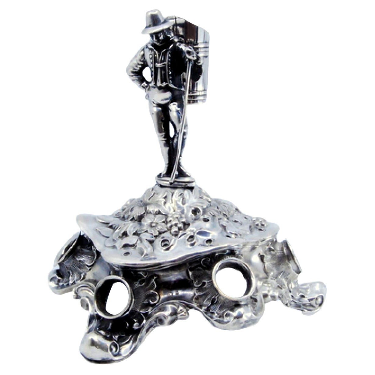 Silver toothpick holder with reliefs and cigar basket figure with stick