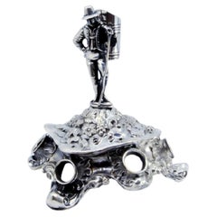 Silver toothpick holder with reliefs and cigar basket figure with stick Silver toothpick holder with reliefs and cigar basket figure with stick