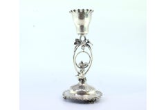 Silver toothpick holder with rimmed chalice on acanthus column and bird