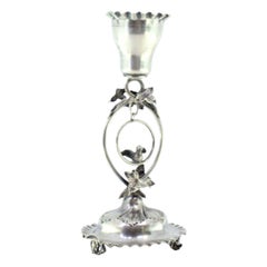 Silver toothpick holder with rimmed chalice on acanthus column and bird