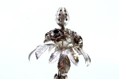 Silver toothpick holder with roses and leaves on hollow plinth on engraved base