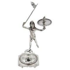 Silver toothpick holder with salesman figure