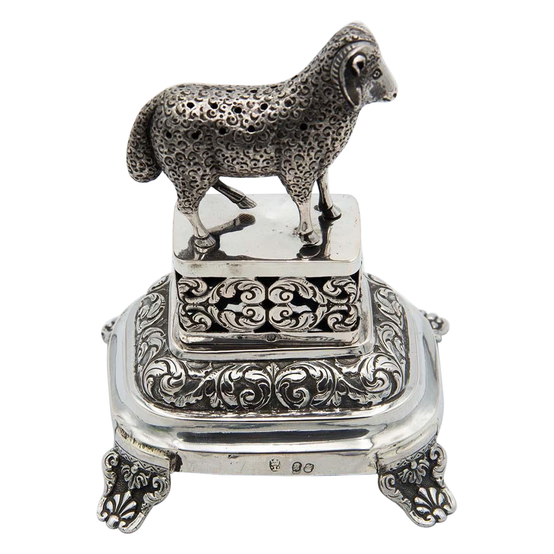 Silver toothpick holder with sheep cutout