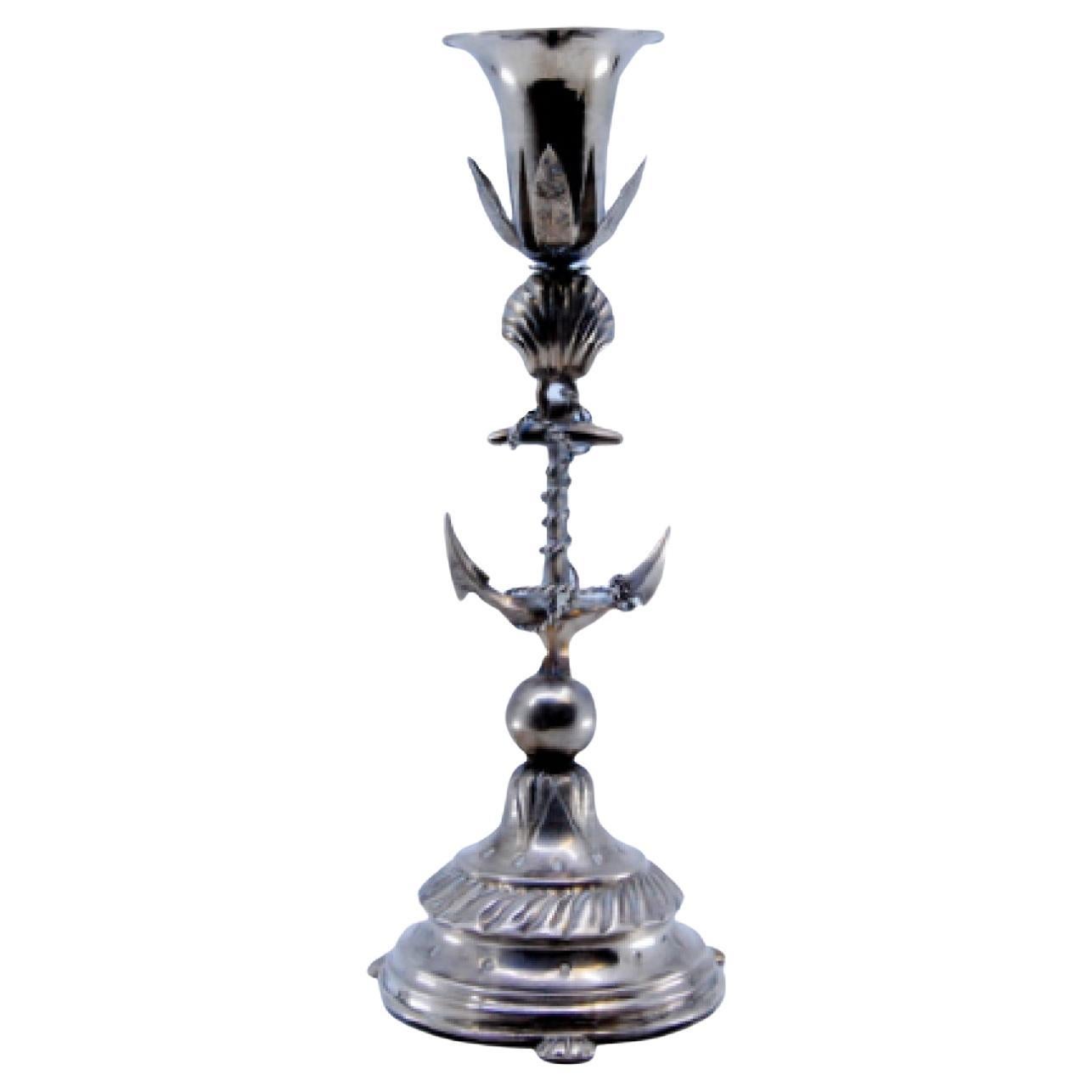 Silver toothpick holder with shell supporting chalice on anchor For Sale