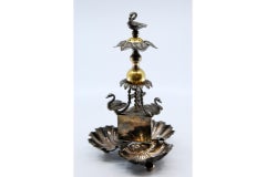 Silver toothpick holder with three shell-shaped holders