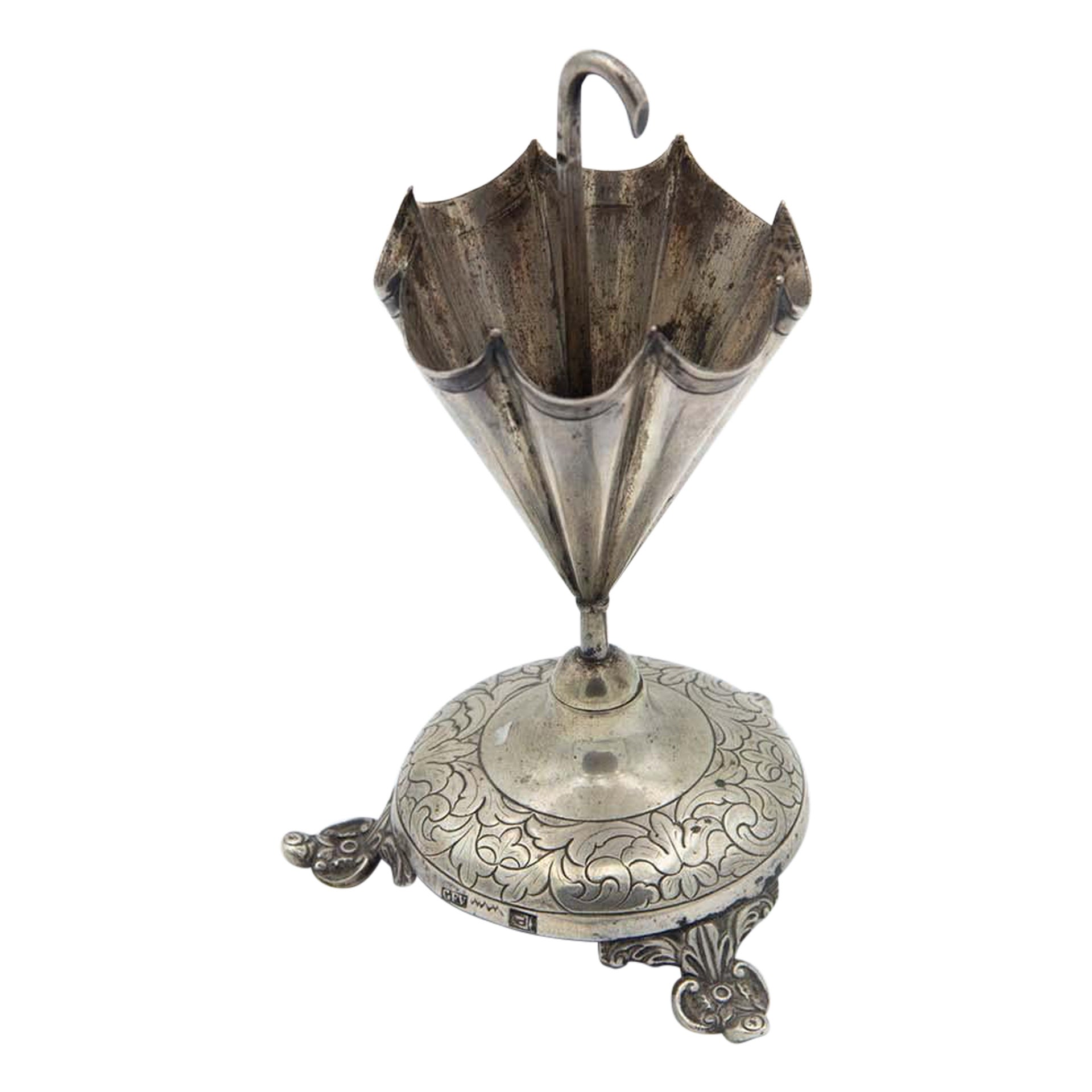 Silver toothpick holder with umbrella-shaped structure