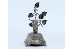 Silver toothpick holder with vine leaves and vintage basket