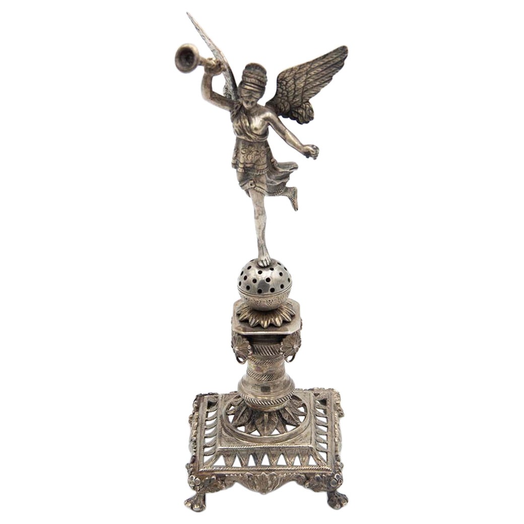 Silver toothpick holder with Winged Victory on a spherical shape