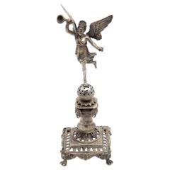 Silver toothpick holder with Winged Victory on a spherical shape
