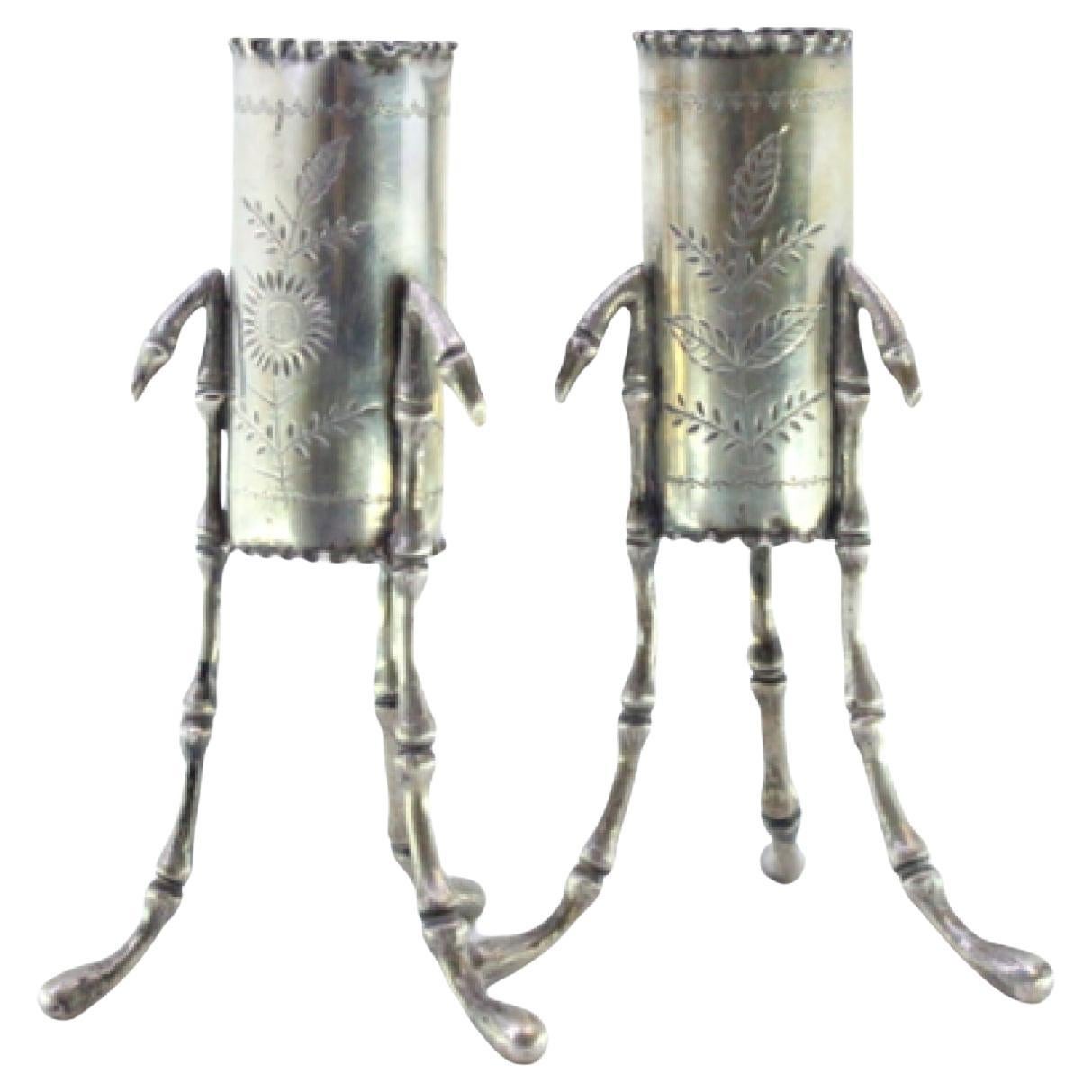 Silver toothpick holders with engraved floral motifs For Sale