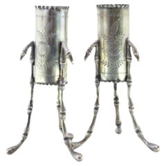 Silver toothpick holders with engraved floral motifs
