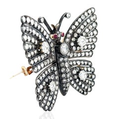 Silver-top-Gold Diamond Butterfly Brooch