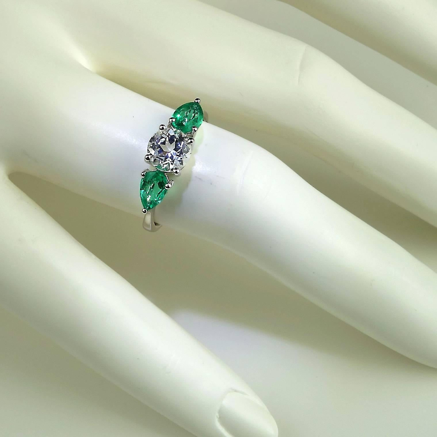 Artisan AJD Elegant Emerald and Silver Topaz Cocktail Ring  May Birthstone