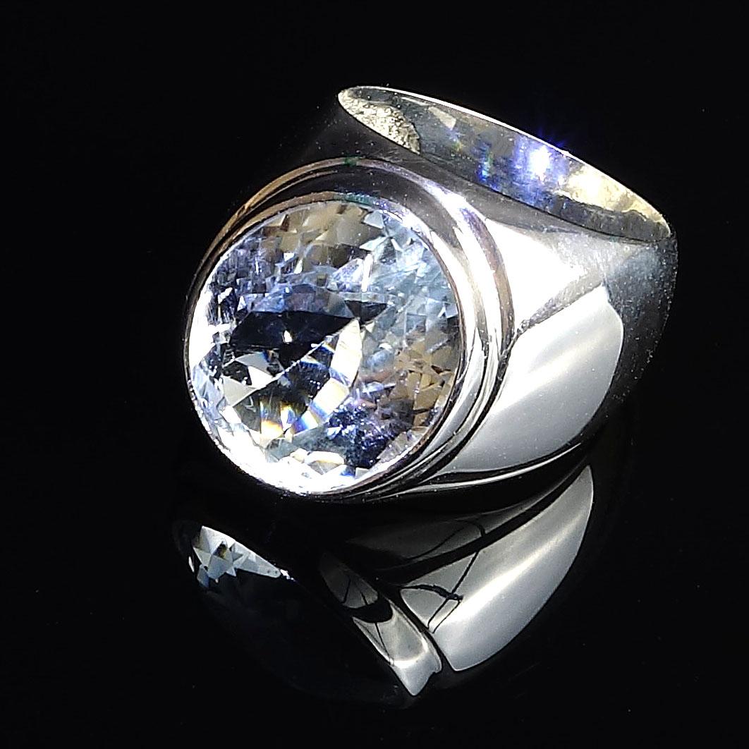 Silver Topaz Bezel Set in Wide band of Sterling Silver Ring In New Condition In Raleigh, NC