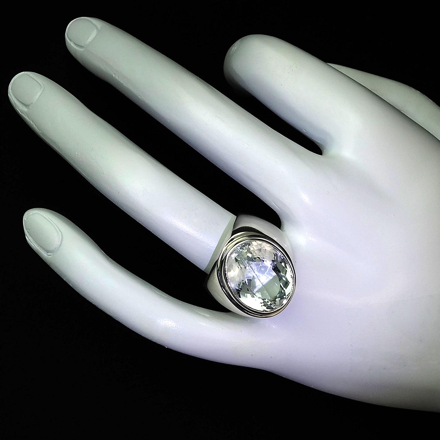 Silver Topaz Bezel Set in Wide band of Sterling Silver Ring 2