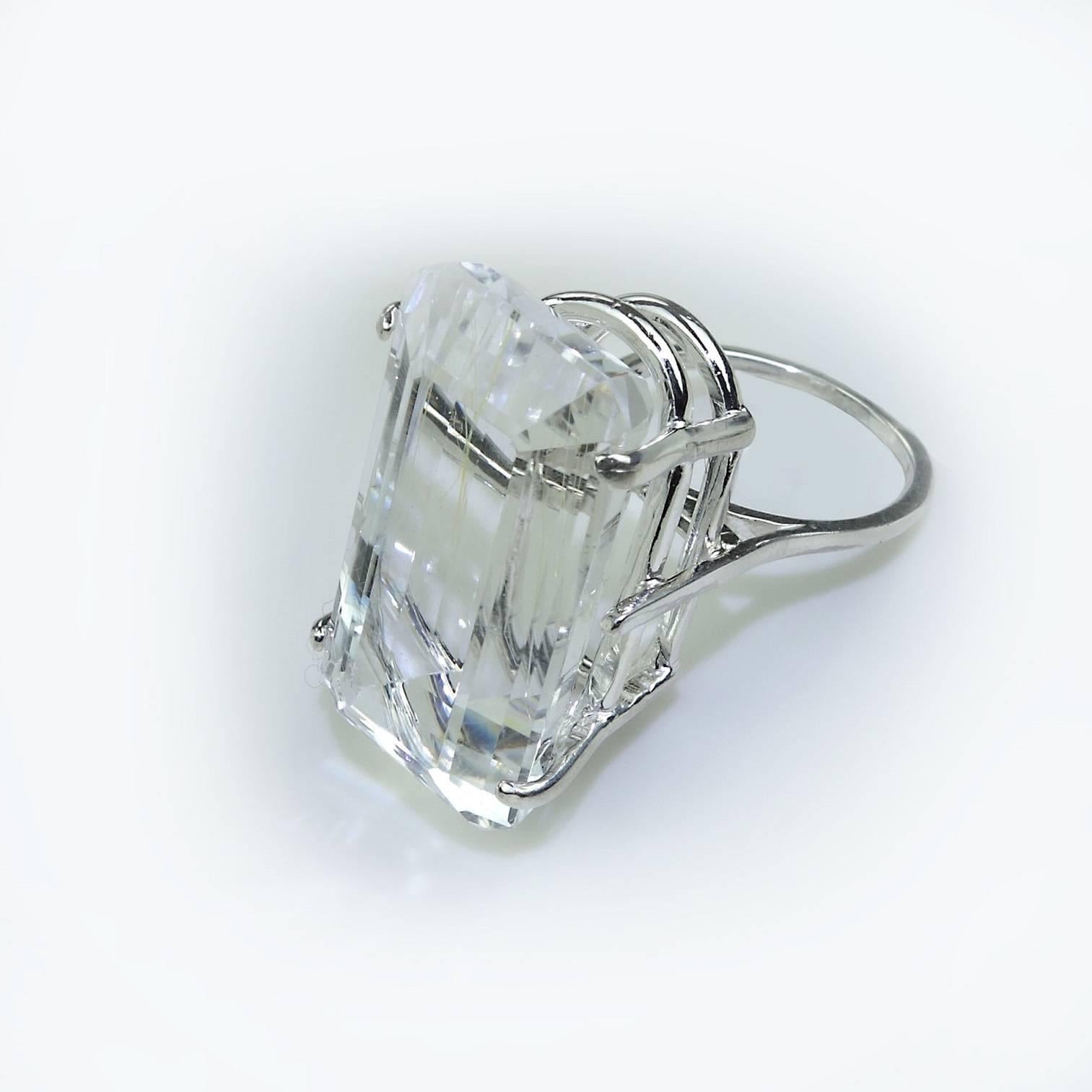 Emerald Cut Silver Topaz in Sterling Silver Ring