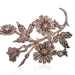 Silver-Topped 14K Gold Color Diamond Corsage Brooch