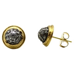 Silver Topped 22K Gold Hand-Hammered Diamond Stud Earrings