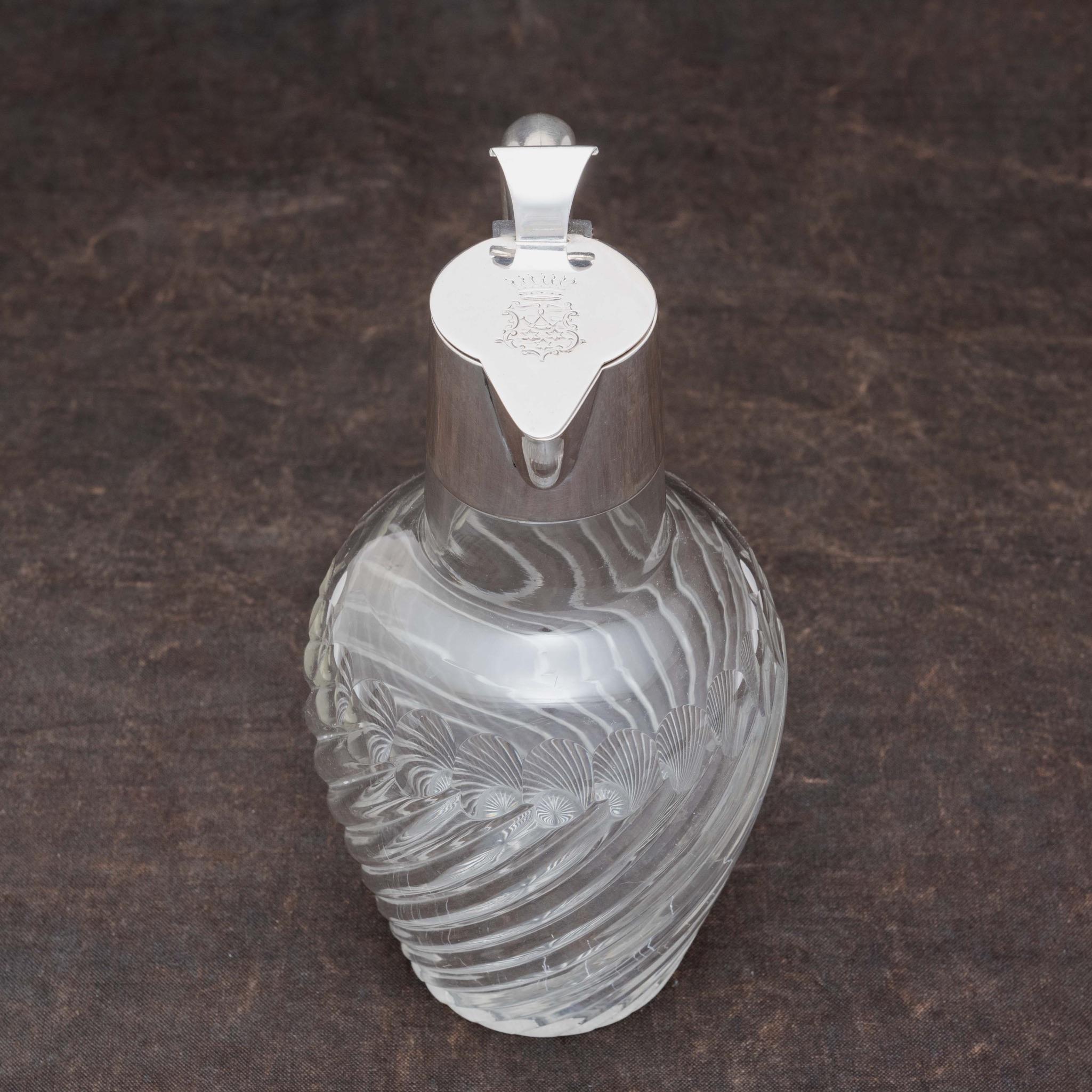 German Silver Topped Cut Glass Claret Jug, circa 1905 For Sale