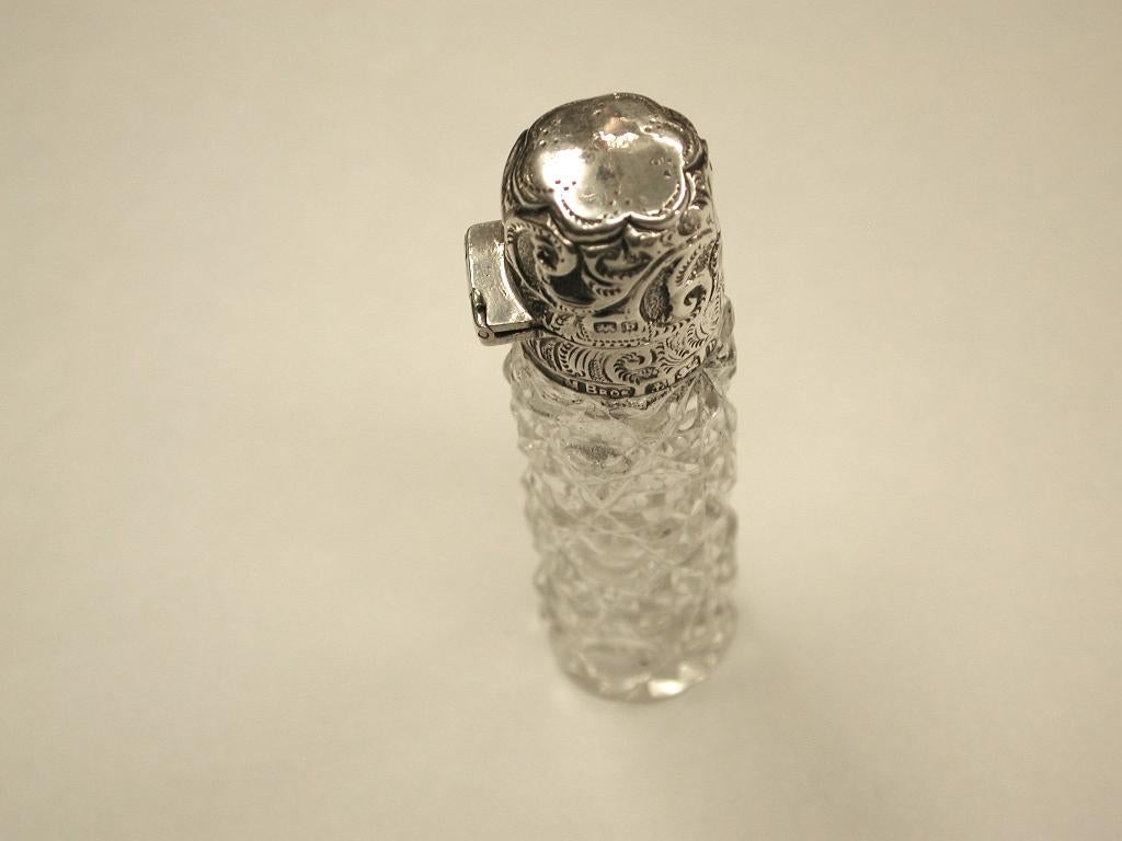 Silver Topped Cut Glass Scent Bottle, Dated 1901, Mappin Brothers, Birmingham 1