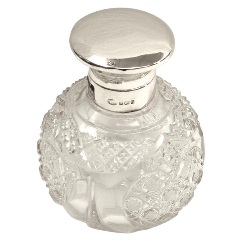 Silver Topped Cut Glass Scent Bottle, Alexander Clark & Co., 1912 For Sale